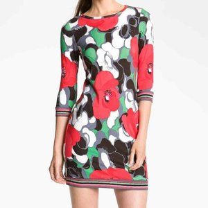 Trina Turk Red & Green Bold Floral Jersey Knit Shift Dress Size 2
